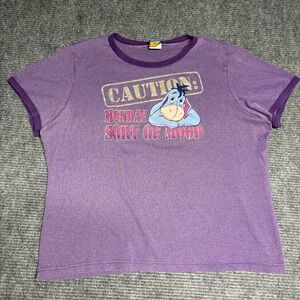 Vintage Disney Pooh Eeyore Caution Monday Mood Graphic T Shirt Womens Purple
